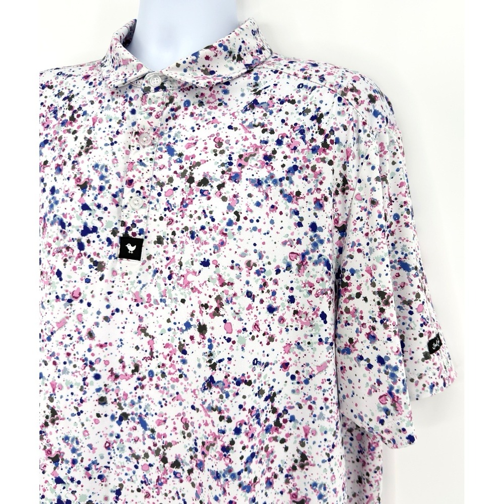 Bad Birdie Polo Shirt Men 2XL White Paint Splatter Golf Performance Stretch - Picture 3 of 11